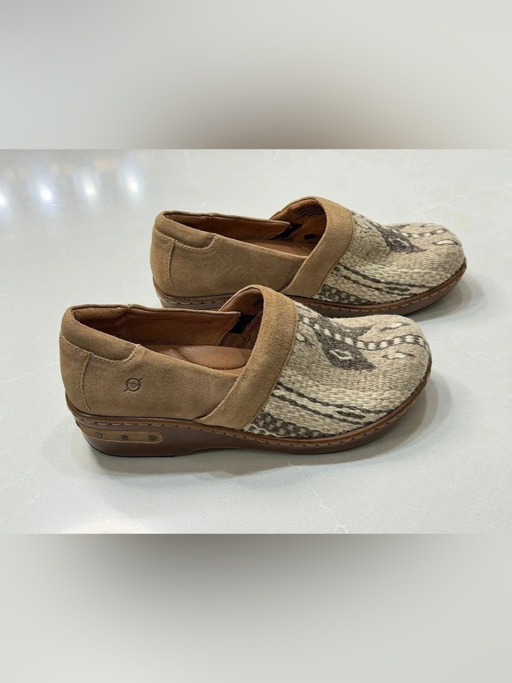Born Bailie Clogs Suede & Wool Southwestern Blanket Slip On Shoes Size 8